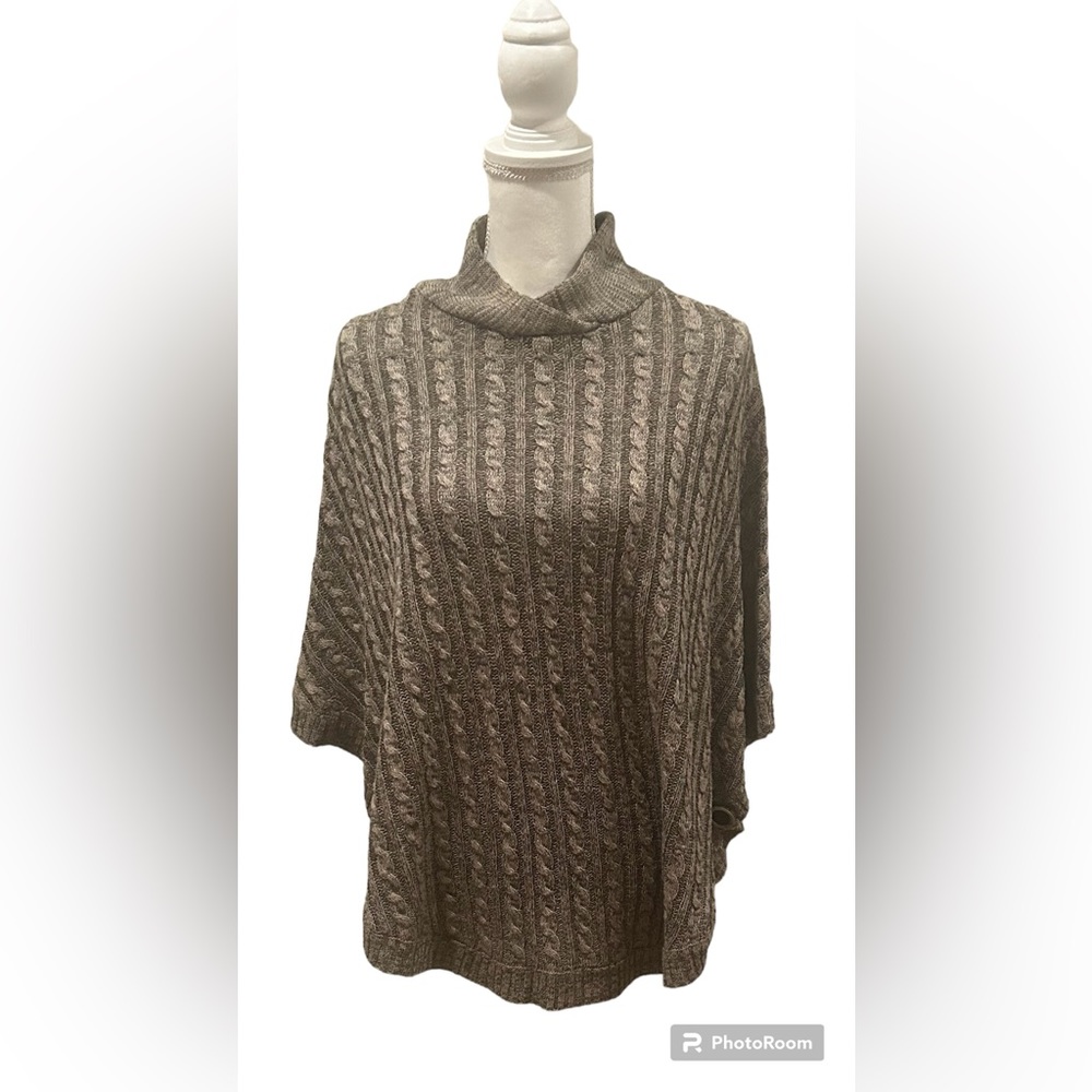 Cable Knit Poncho Brown Size Medium